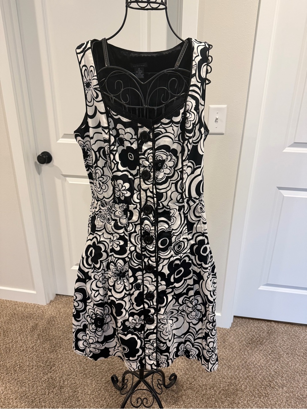 Spense Black & White Floral Button-Front Mini Dress